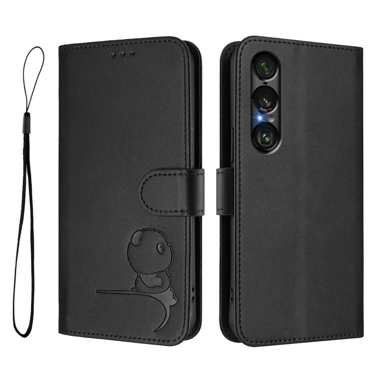 For Sony Xperia 1 VII Litter Panda Embossing RFID Leather Phone Case with Lanyard