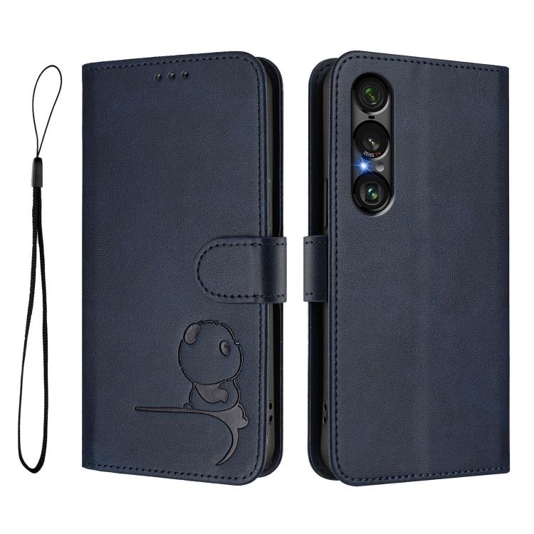 For Sony Xperia 1 VII Litter Panda Embossing RFID Leather Phone Case with Lanyard