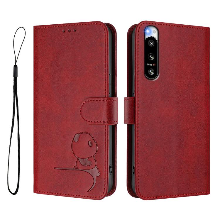 For Sony Xperia 5 IV Litter Panda Embossing RFID Leather Phone Case with Lanyard