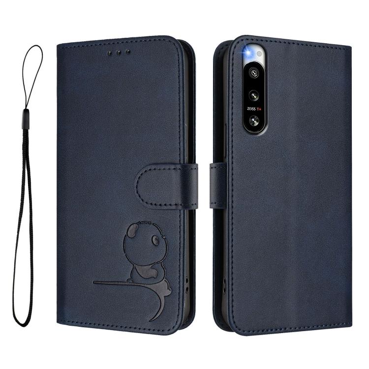 For Sony Xperia 5 IV Litter Panda Embossing RFID Leather Phone Case with Lanyard