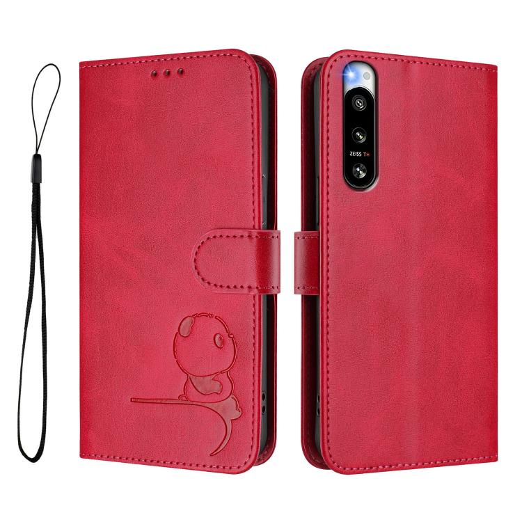 For Sony Xperia 5 IV Litter Panda Embossing RFID Leather Phone Case with Lanyard