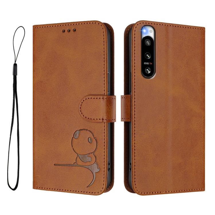 For Sony Xperia 5 IV Litter Panda Embossing RFID Leather Phone Case with Lanyard