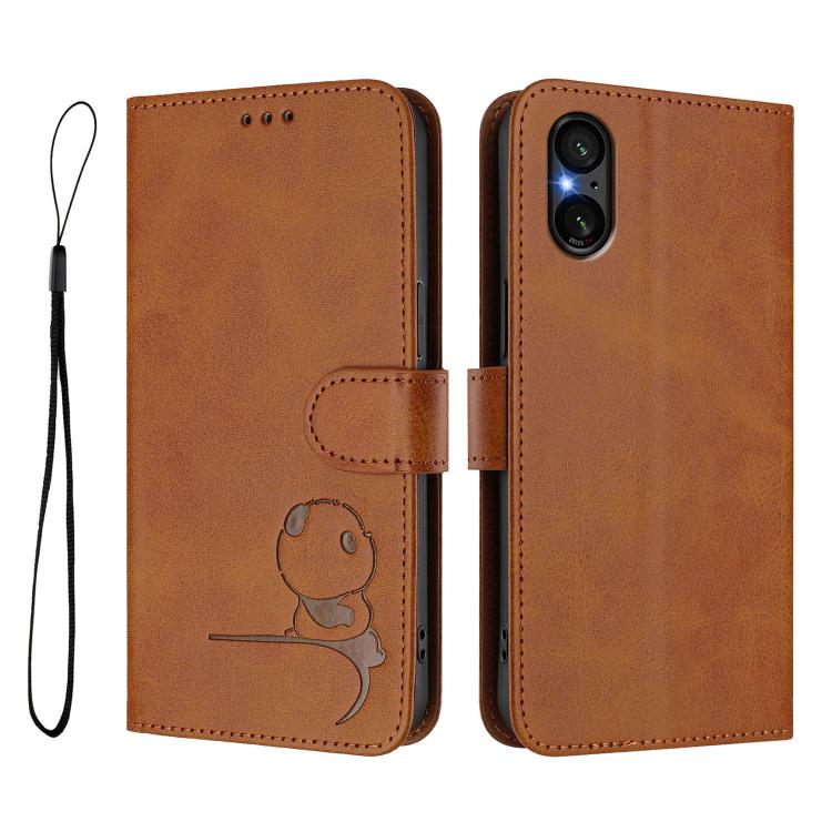 For Sony Xperia 5 V Litter Panda Embossing RFID Leather Phone Case with Lanyard