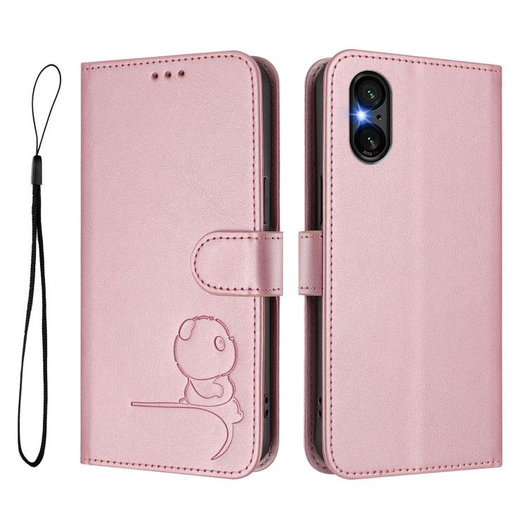 For Sony Xperia 5 VI Litter Panda Embossing RFID Leather Phone Case with Lanyard