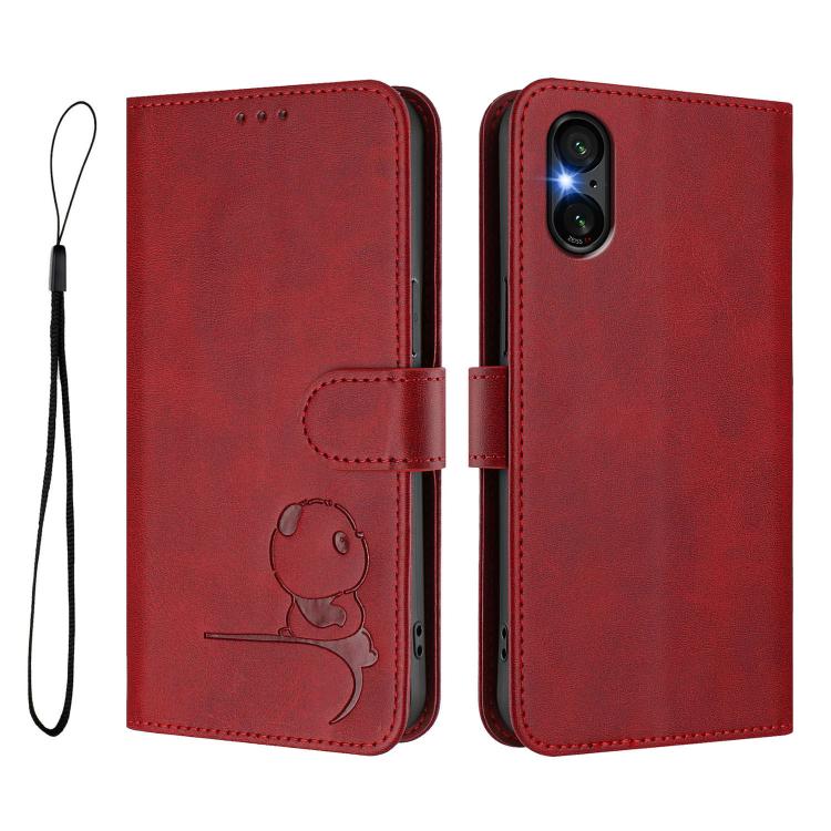 For Sony Xperia 5 VI Litter Panda Embossing RFID Leather Phone Case with Lanyard