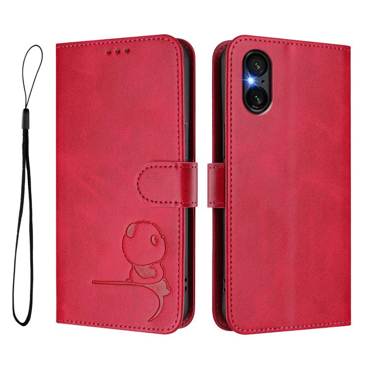 For Sony Xperia 5 VI Litter Panda Embossing RFID Leather Phone Case with Lanyard