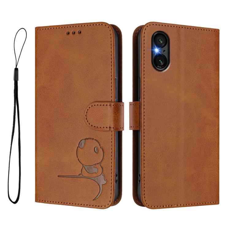 For Sony Xperia 5 VI Litter Panda Embossing RFID Leather Phone Case with Lanyard