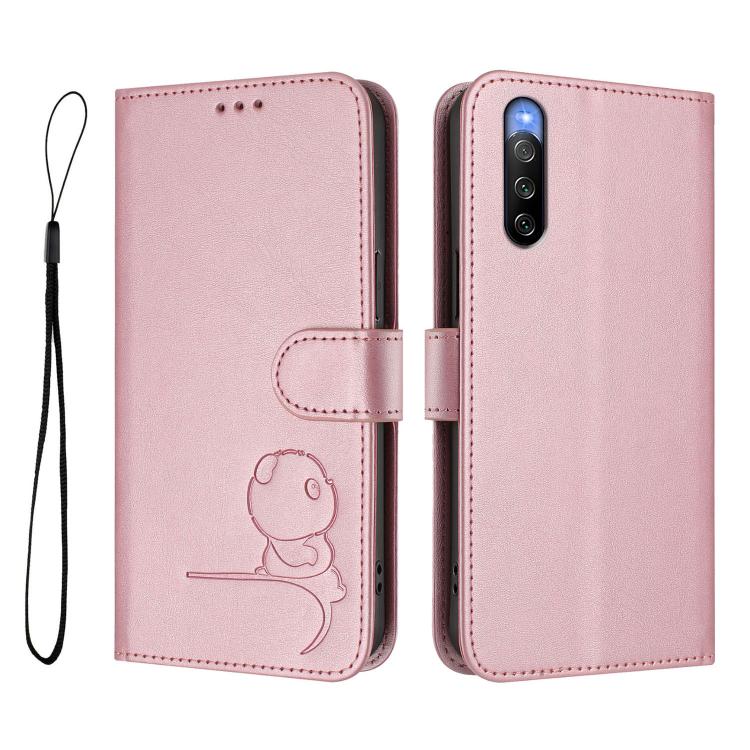 For Sony Xperia 10 V Litter Panda Embossing RFID Leather Phone Case with Lanyard