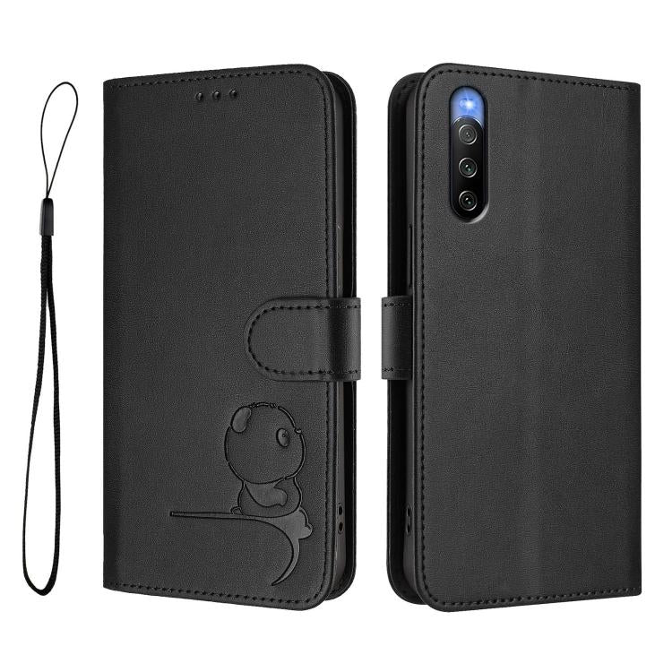 For Sony Xperia 10 V Litter Panda Embossing RFID Leather Phone Case with Lanyard