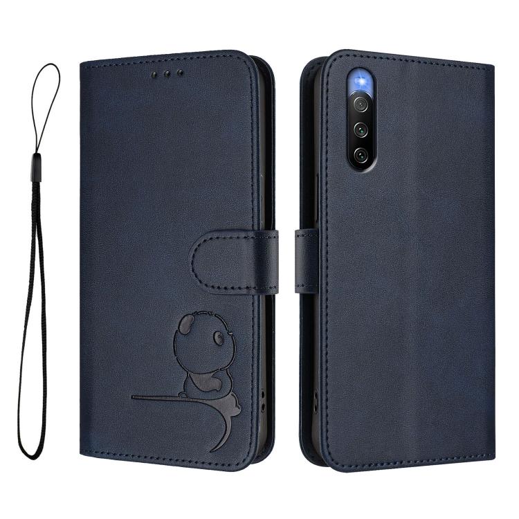 For Sony Xperia 10 V Litter Panda Embossing RFID Leather Phone Case with Lanyard