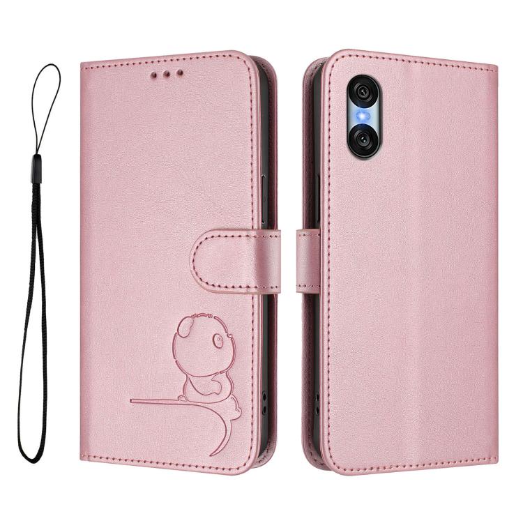 For Sony Xperia 10 VI Litter Panda Embossing RFID Leather Phone Case with Lanyard
