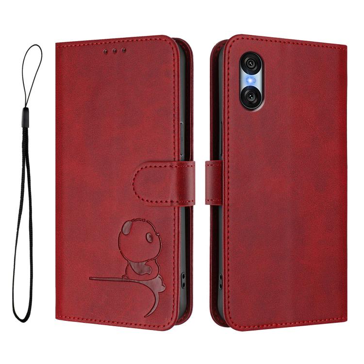 For Sony Xperia 10 VI Litter Panda Embossing RFID Leather Phone Case with Lanyard