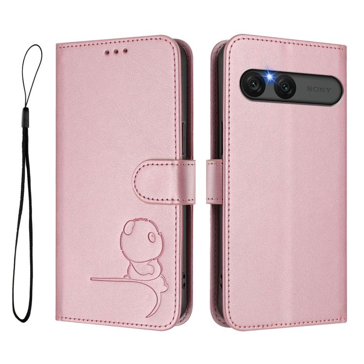For Sony Xperia 10 VII Litter Panda Embossing RFID Leather Phone Case with Lanyard