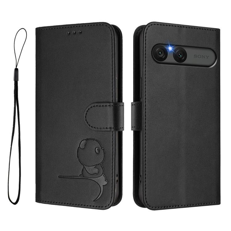 For Sony Xperia 10 VII Litter Panda Embossing RFID Leather Phone Case with Lanyard