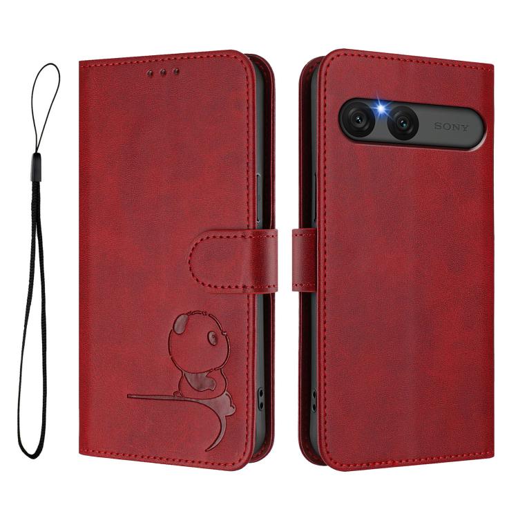 For Sony Xperia 10 VII Litter Panda Embossing RFID Leather Phone Case with Lanyard