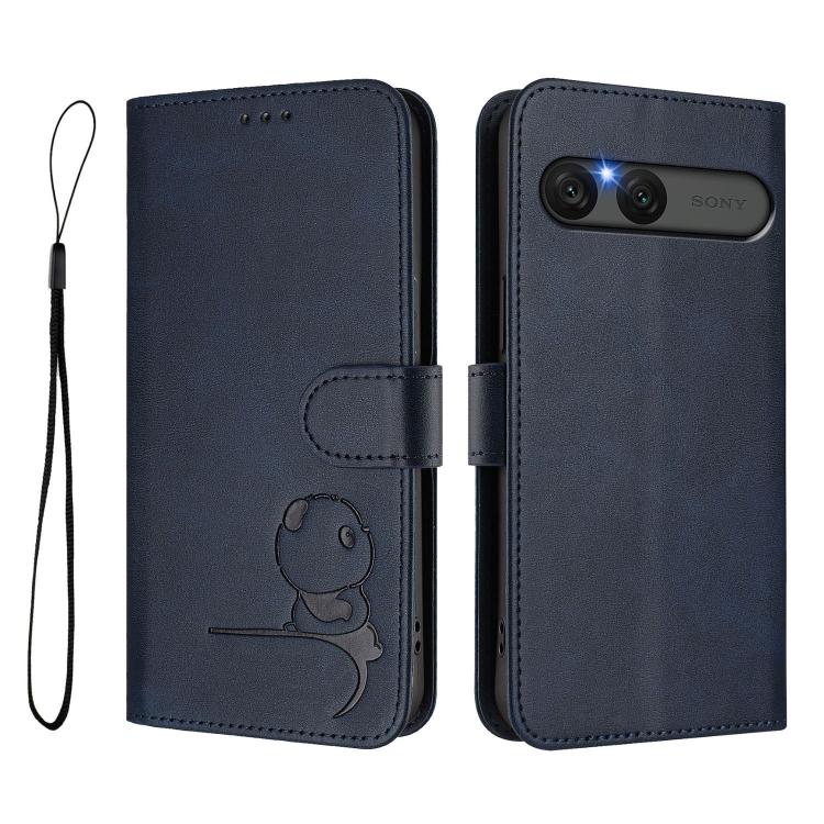 For Sony Xperia 10 VII Litter Panda Embossing RFID Leather Phone Case with Lanyard
