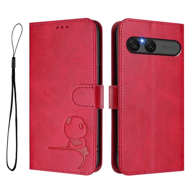 For Sony Xperia 10 VII Litter Panda Embossing RFID Leather Phone Case with Lanyard