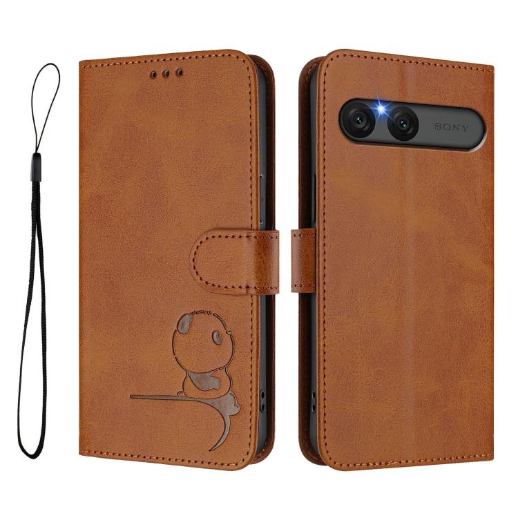 For Sony Xperia 10 VII Litter Panda Embossing RFID Leather Phone Case with Lanyard
