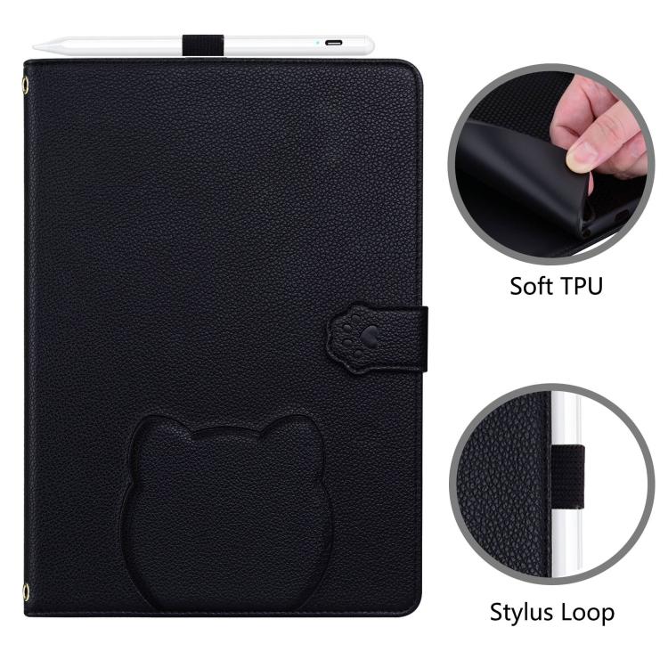 For Samsung Galaxy Tab S10 FE+ / S11 Cat Skin-feel Litchi Leather Tablet Case