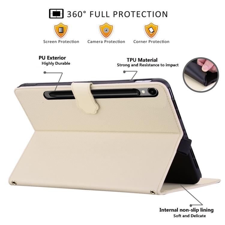 For Samsung Galaxy Tab S10 FE+ / S11 Cat Skin-feel Litchi Leather Tablet Case