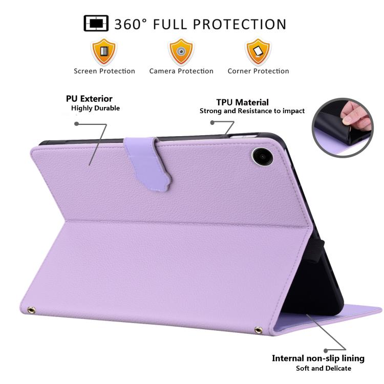 For Samsung Galaxy Tab A11 / A9 Cat Skin-feel Litchi Leather Tablet Case