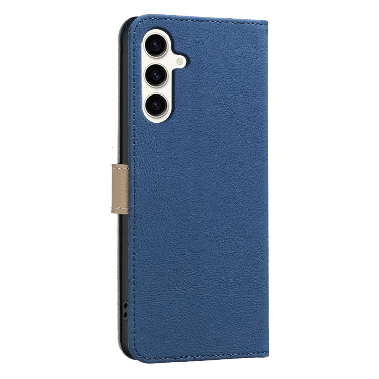 For Samsung Galaxy M36 5G Splicing Color Hollow Flower Pattern RFID Leather Phone Case