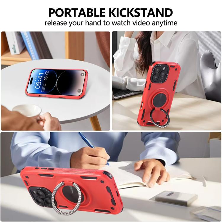 For iPhone 13 Three-core Mecha 360 Degree Rotation Magnetic Holder Phone Case
