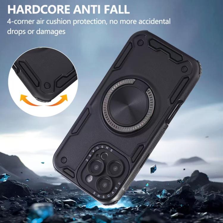 For iPhone 14 Three-core Mecha 360 Degree Rotation Magnetic Holder Phone Case