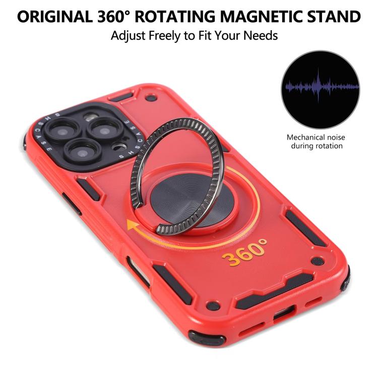 For iPhone 14 Three-core Mecha 360 Degree Rotation Magnetic Holder Phone Case
