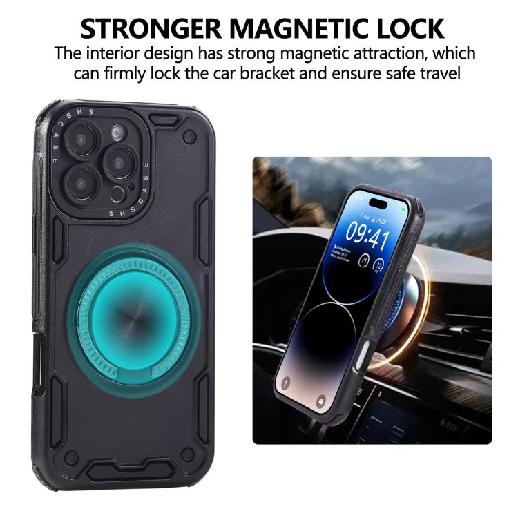 For iPhone 15 Three-core Mecha 360 Degree Rotation Magnetic Holder Phone Case