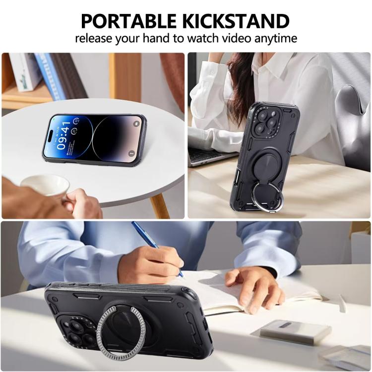 For iPhone 15 Three-core Mecha 360 Degree Rotation Magnetic Holder Phone Case