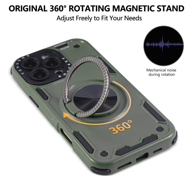 For iPhone 16 Three-core Mecha 360 Degree Rotation Magnetic Holder Phone Case