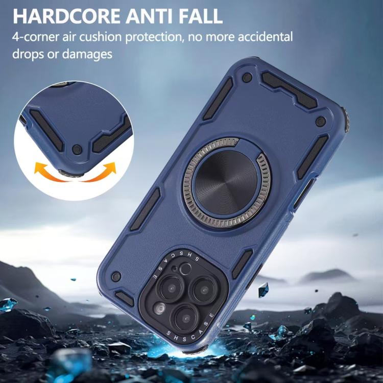 For iPhone 16 Plus Three-core Mecha 360 Degree Rotation Magnetic Holder Phone Case
