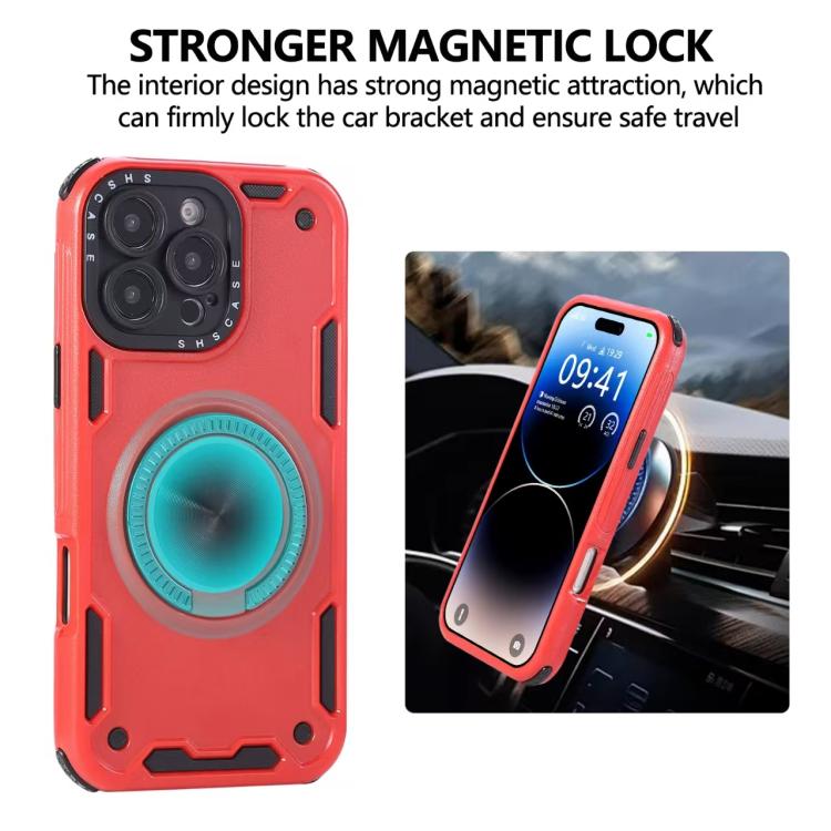 For iPhone 16 Pro Max Three-core Mecha 360 Degree Rotation Magnetic Holder Phone Case