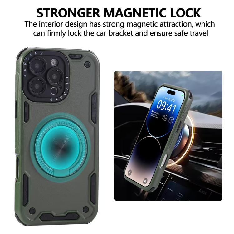 For iPhone 16 Pro Max Three-core Mecha 360 Degree Rotation Magnetic Holder Phone Case