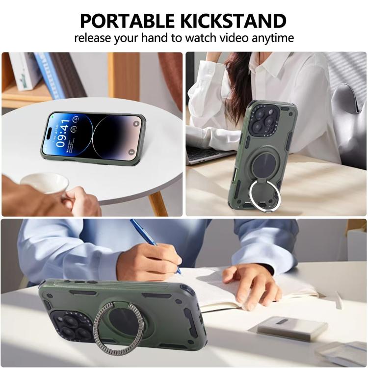 For iPhone 16 Pro Max Three-core Mecha 360 Degree Rotation Magnetic Holder Phone Case