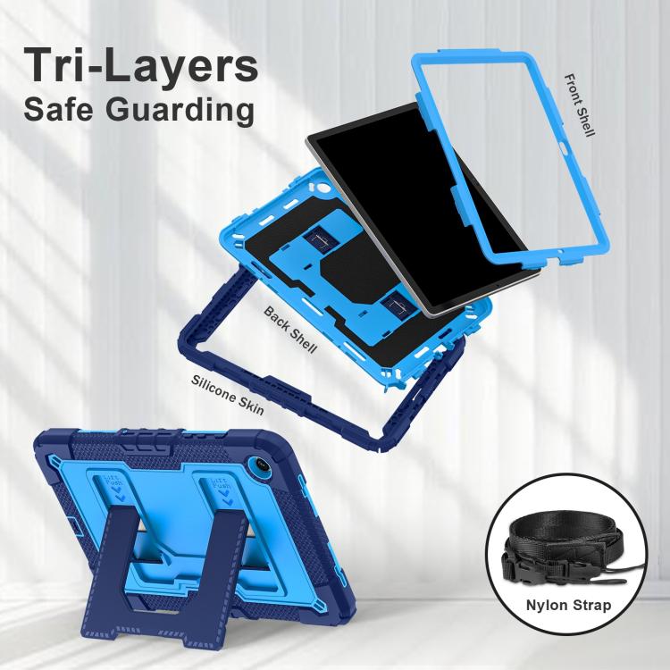For Samsung Galaxy Tab A9+ Big Holder Silicone Hydric PC Tablet Case with Shoulder Strap
