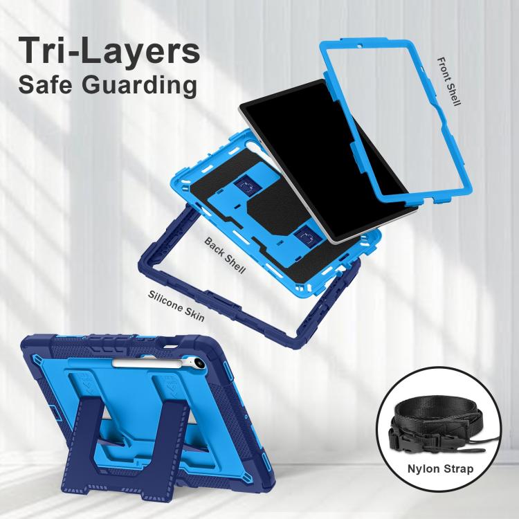 For Samsung Galaxy Tab S10 Lite / S10 FE Big Holder Silicone Hydric PC Tablet Case with Shoulder Strap