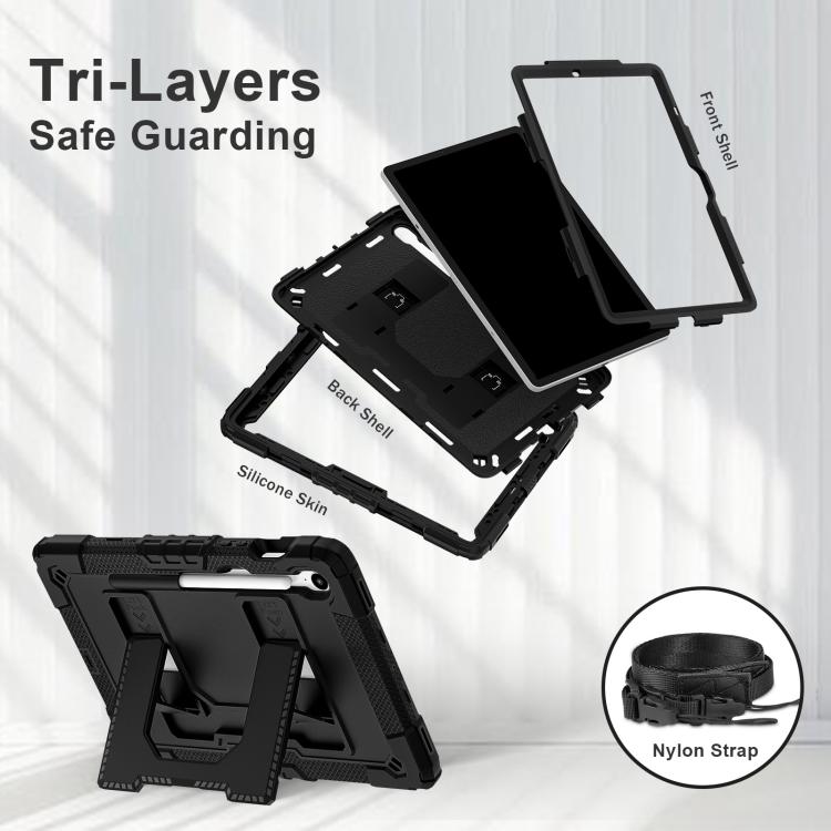 For Samsung Galaxy Tab S10 Lite / S10 FE Big Holder Silicone Hydric PC Tablet Case with Shoulder Strap