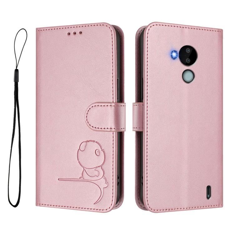For Nokia C30 Litter Panda Embossing RFID Leather Phone Case with Lanyard