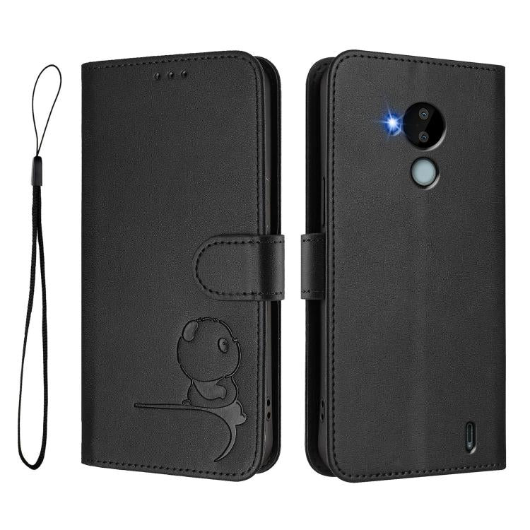 For Nokia C30 Litter Panda Embossing RFID Leather Phone Case with Lanyard