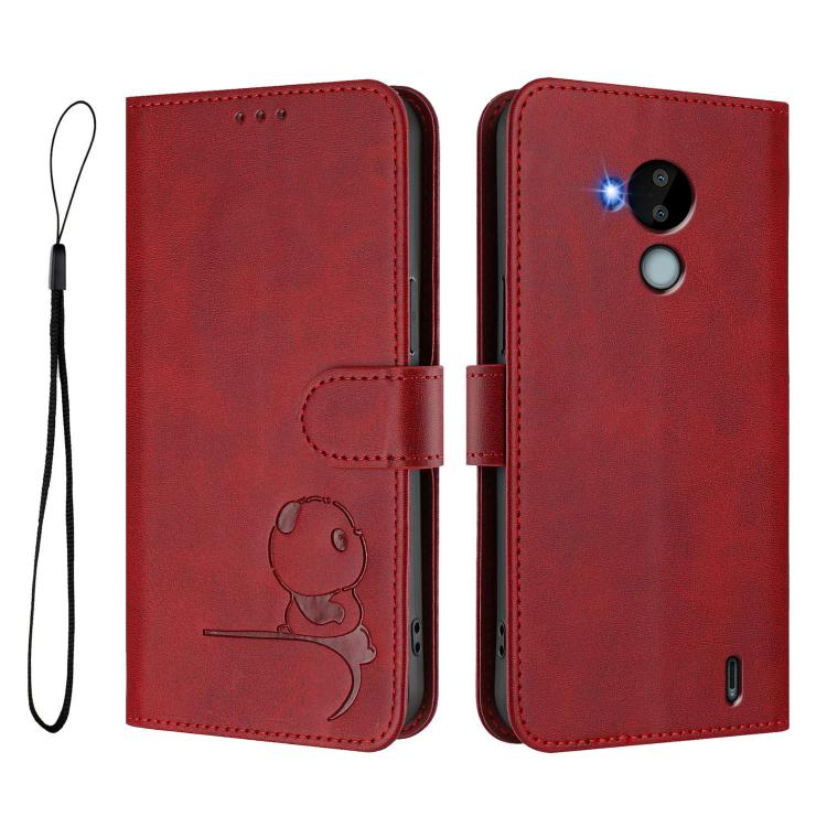 For Nokia C30 Litter Panda Embossing RFID Leather Phone Case with Lanyard