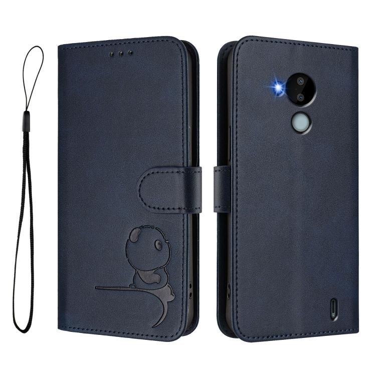 For Nokia C30 Litter Panda Embossing RFID Leather Phone Case with Lanyard