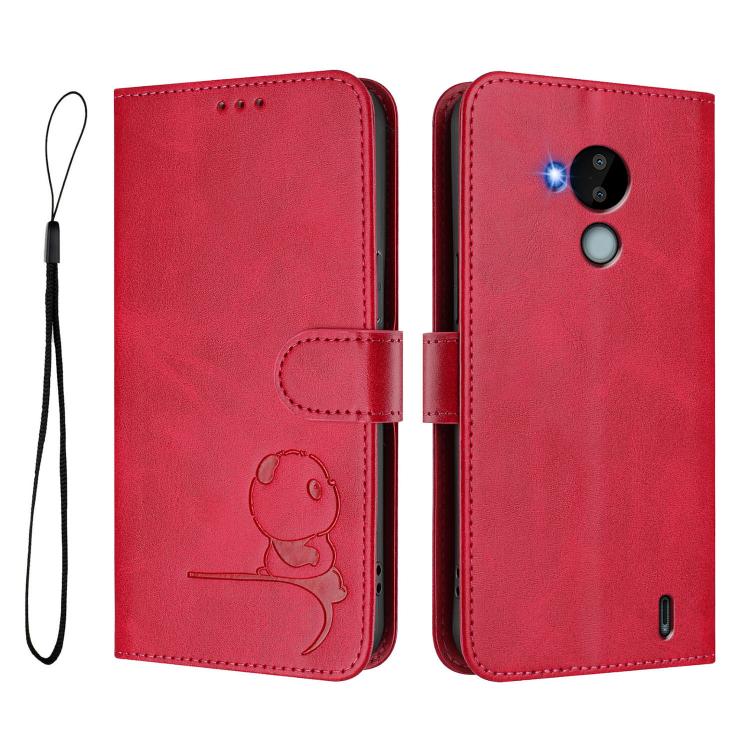 For Nokia C30 Litter Panda Embossing RFID Leather Phone Case with Lanyard