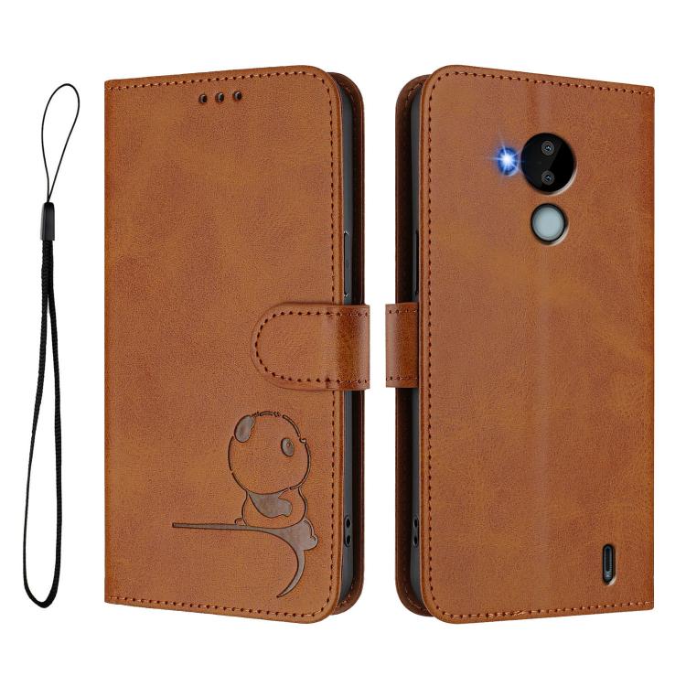 For Nokia C30 Litter Panda Embossing RFID Leather Phone Case with Lanyard