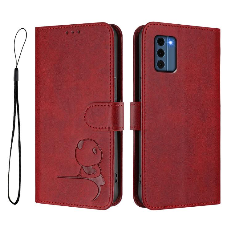 For Nokia C300 Litter Panda Embossing RFID Leather Phone Case with Lanyard