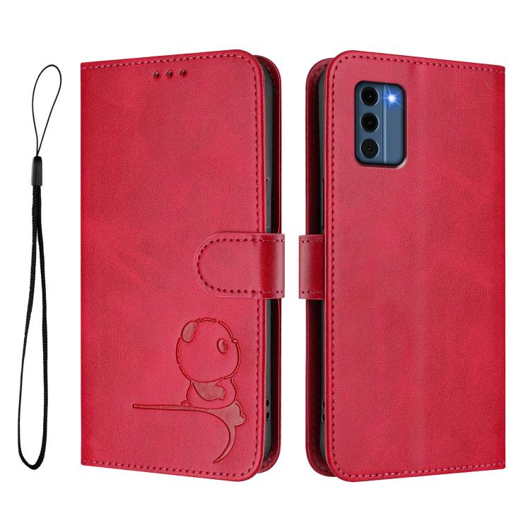 For Nokia C300 Litter Panda Embossing RFID Leather Phone Case with Lanyard