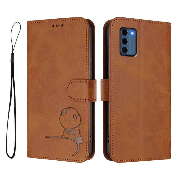 For Nokia C300 Litter Panda Embossing RFID Leather Phone Case with Lanyard