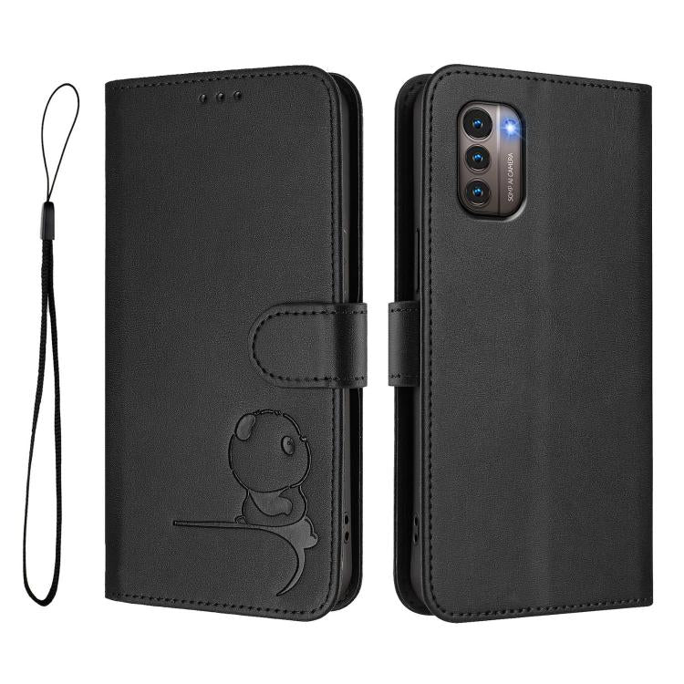 For Nokia G11 / G21 4G Litter Panda Embossing RFID Leather Phone Case with Lanyard