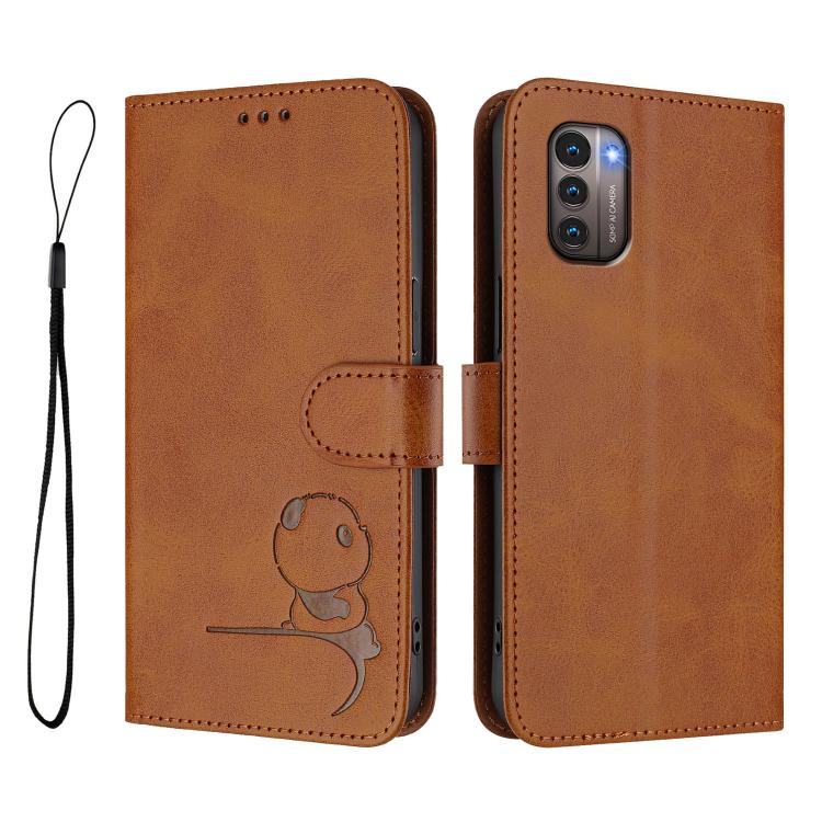 For Nokia G11 / G21 4G Litter Panda Embossing RFID Leather Phone Case with Lanyard